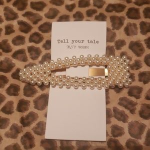 Large Gold and Pearl Barrette Hair Clip Accessory